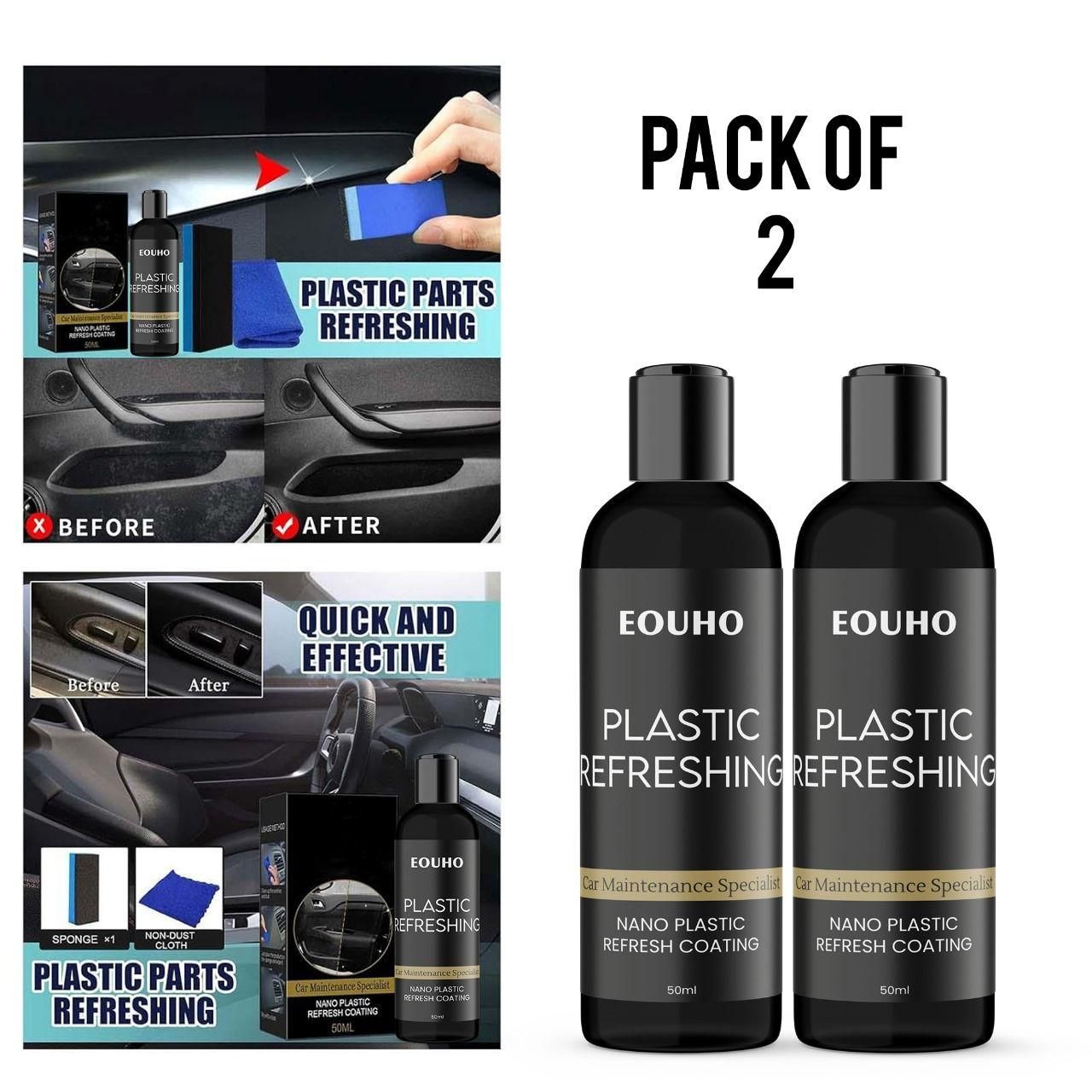 OUHOEB™ Branded Plastic Refurbishing Coating Agent Buy 1 Get 1 Free – Non-Greasy, Deep Shine