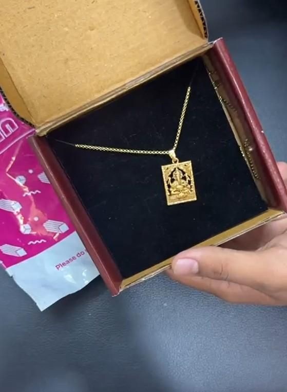 Gold Plated Ganeshji Pendant with Chain – Ganpati Bappa Necklace for Men & Women