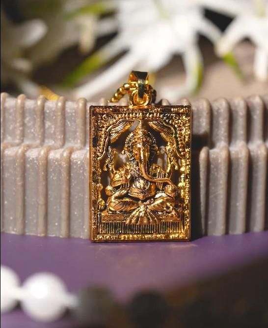 Gold Plated Ganeshji Pendant with Chain – Ganpati Bappa Necklace for Men & Women