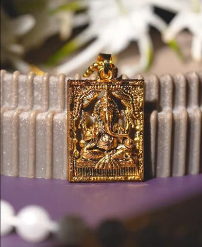 Gold Plated Ganeshji Pendant with Chain – Ganpati Bappa Necklace for Men & Women
