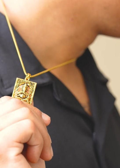 Gold Plated Ganeshji Pendant with Chain – Ganpati Bappa Necklace for Men & Women