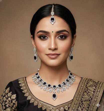Woman wearing traditional jewelry with a plain background