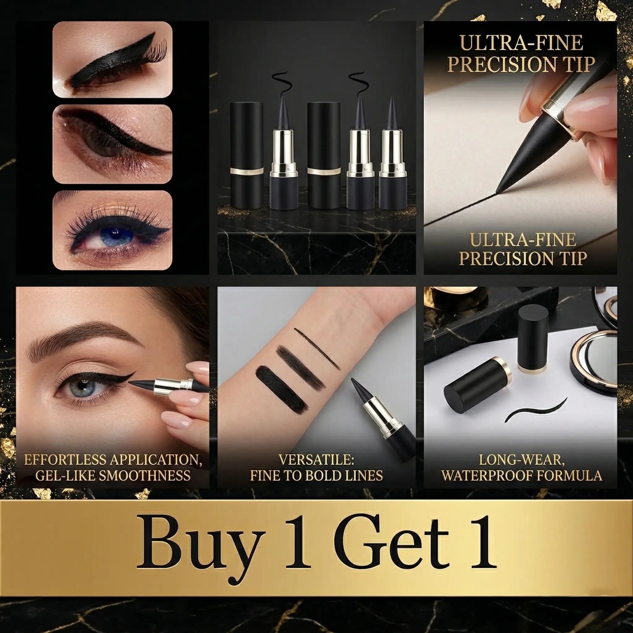 Glamora™ Pro Waterproof Eyeliner– Quick Dry Smudgeproof Liquid Liner Buy 1 Get 1