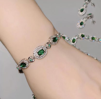 Emerald Glow™ 4-Piece Royal Green American Diamond Jewelry Set – Necklace, Earrings, Bracelet & Ring