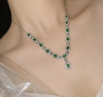 Emerald Glow™ 4-Piece Royal Green American Diamond Jewelry Set – Necklace, Earrings, Bracelet & Ring
