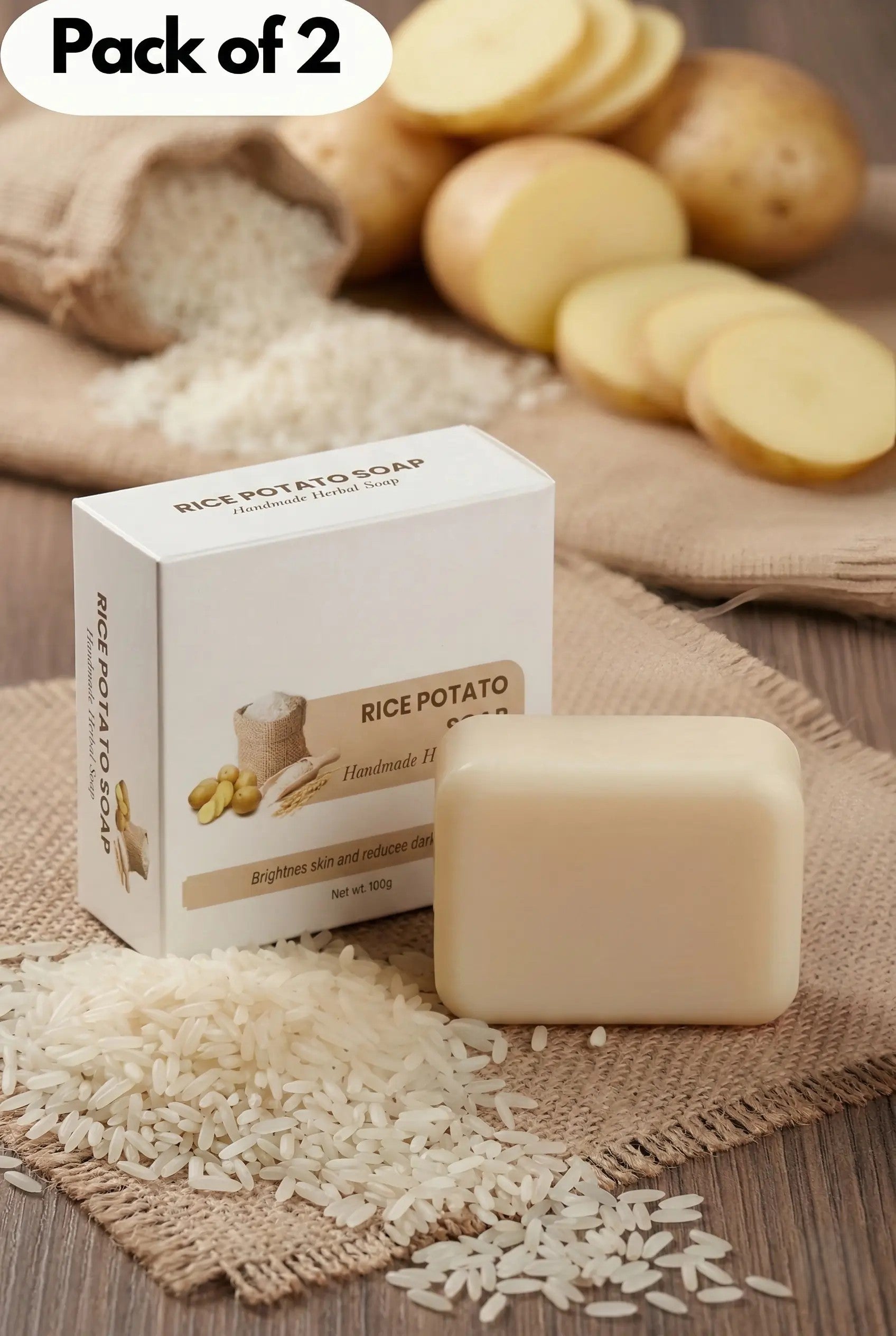DermaRice™ Potato Brightening Soap – Tan Removal & Skin Glow Bath Bar (100g Each | Buy 1 Get 1 | Deep Cleansing Soap for Face & Body