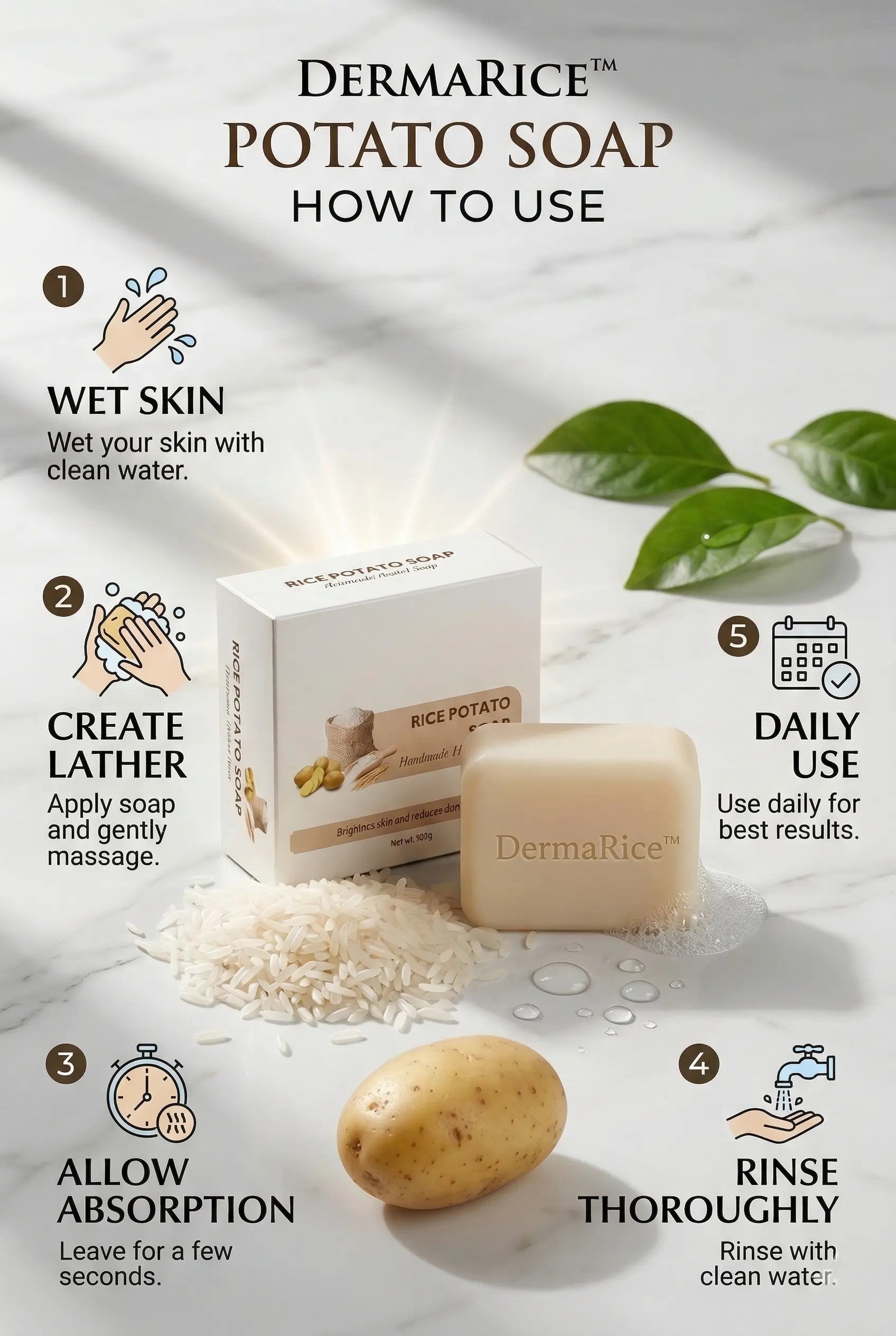 DermaRice™ Potato Brightening Soap – Tan Removal & Skin Glow Bath Bar (100g Each | Buy 1 Get 1 | Deep Cleansing Soap for Face & Body